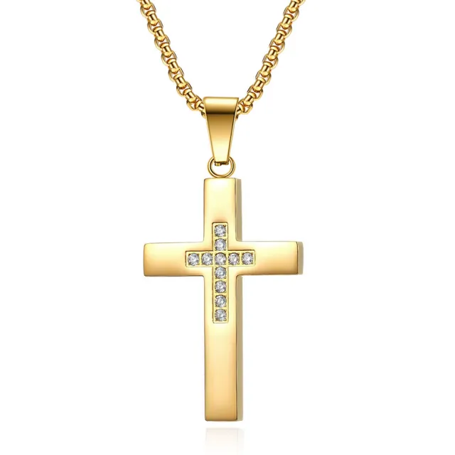 Men's gold-plated stainless steel cross