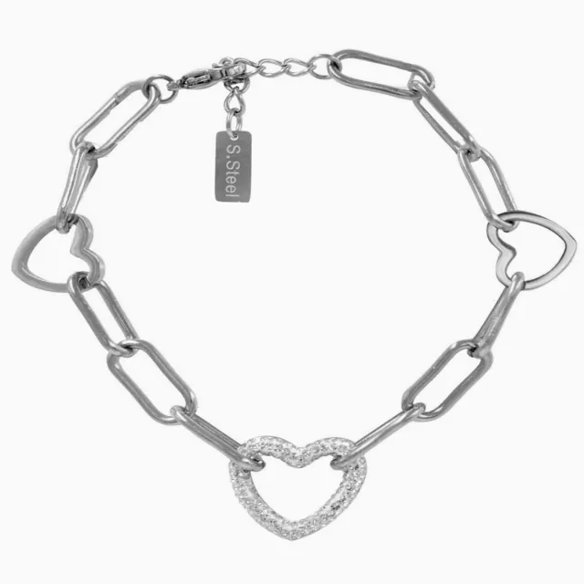 Women's steel bracelet with heart 316L silver