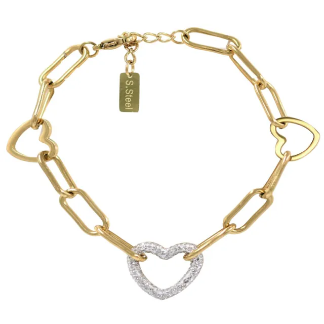 Women's steel bracelet with heart 316L gold