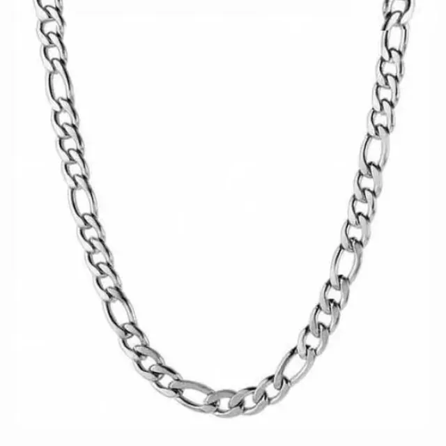 Men's Set Figaro necklace and bracelet width 7.3mm steel 316L silver