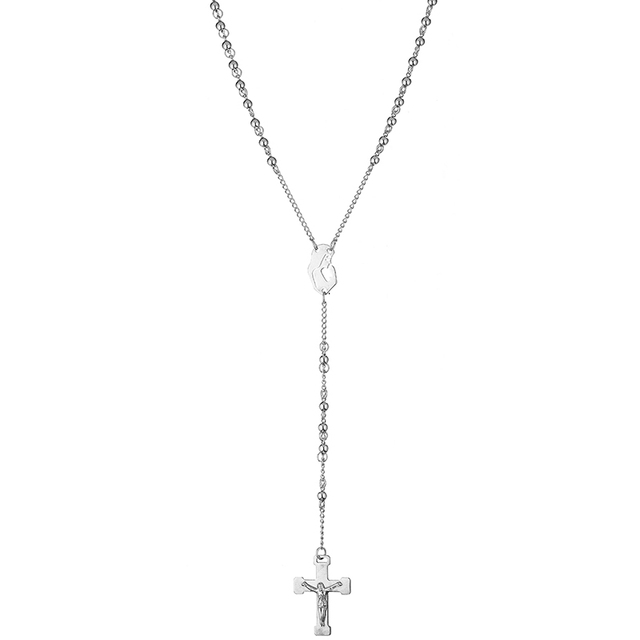 Ανδρικό κολιέ ροζάριο με σταυρό ατσάλι 316L ασημί Art 03603