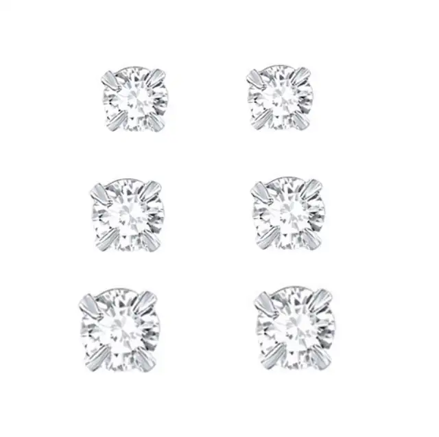 Women's 316L steel earrings Set of 3 Pairs White 