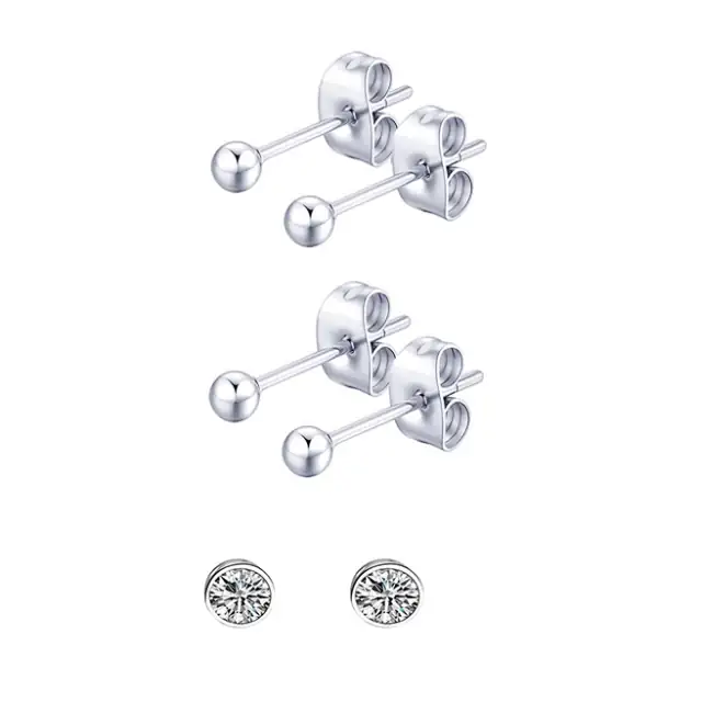 Women's 316L steel earrings Set of 3 Pairs White 