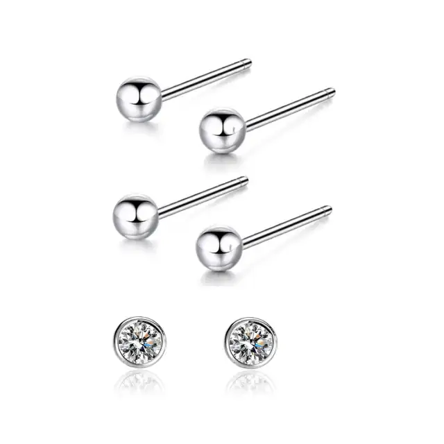 Women's 316L steel earrings Set of 3 Pairs White 