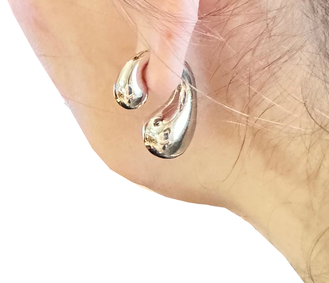 Women's earrings douple sited Chunky Drops steel 316L silver bode 02683