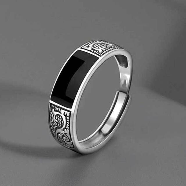 Ανδρικό δαχτυλίδι Βέρα με μαύρη πέτρα ατσάλι 316L ασημί bode 03802