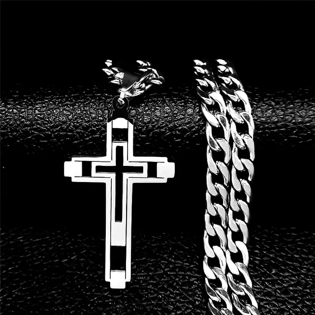  Men's steel cross with chain 316L silver