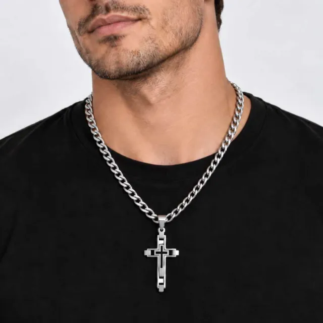 Ανδρικός σταυρός με αλυσίδα Hip Hop ατσάλι 316L ασημί bode 03910