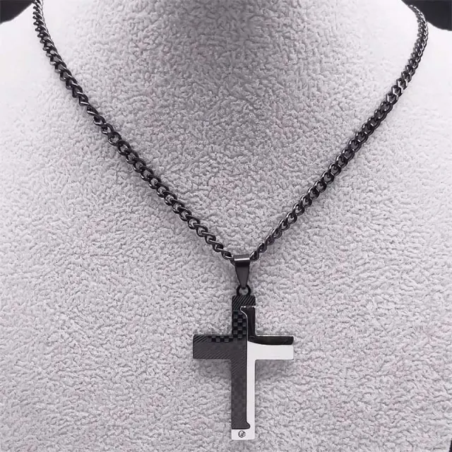  Men's steel cross with chain 316L black