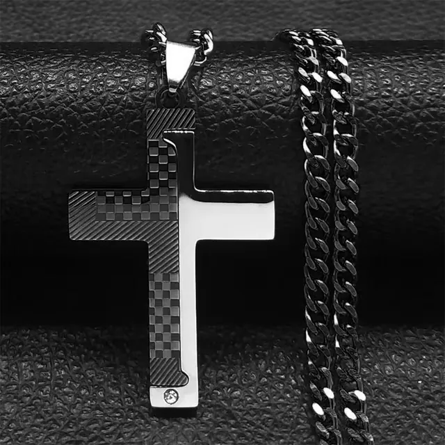  Men's steel cross with chain 316L black