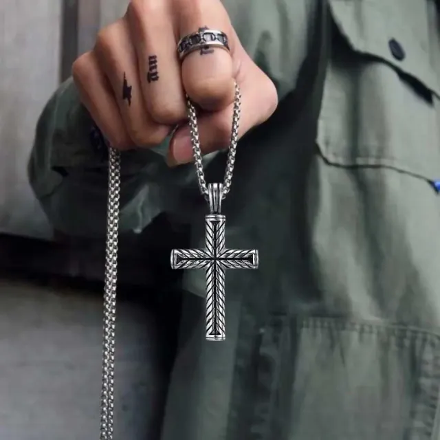  Men's steel cross with chain 316L silver