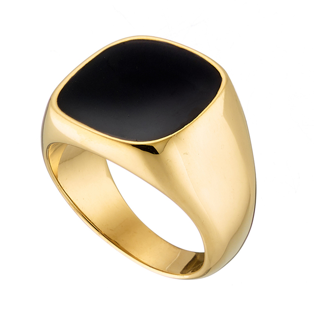 Ανδρικό δαχτυλίδι με μαύρη πέτρα ατσάλι 316L χρυσό Art03951