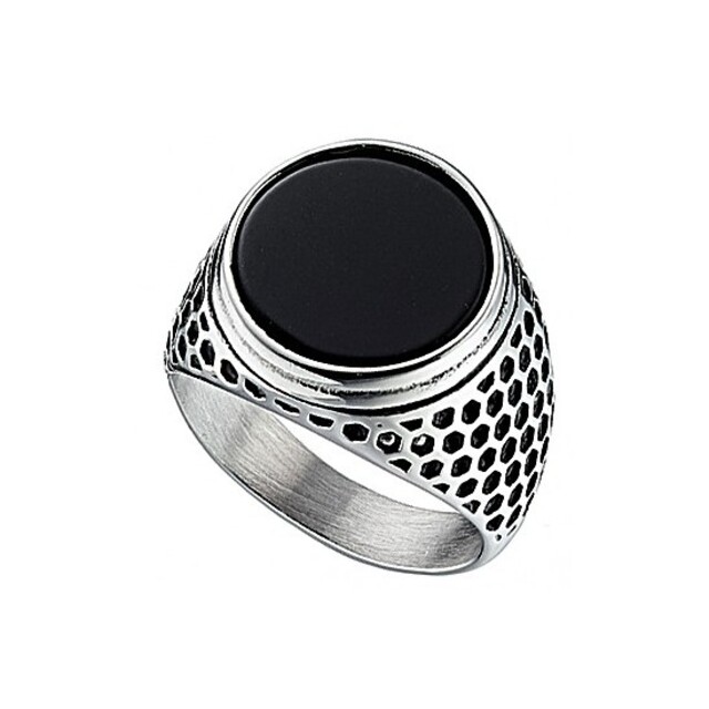 Ανδρικό δαχτυλίδι με μαύρη πέτρα ατσάλι 316L ασημί Art03893