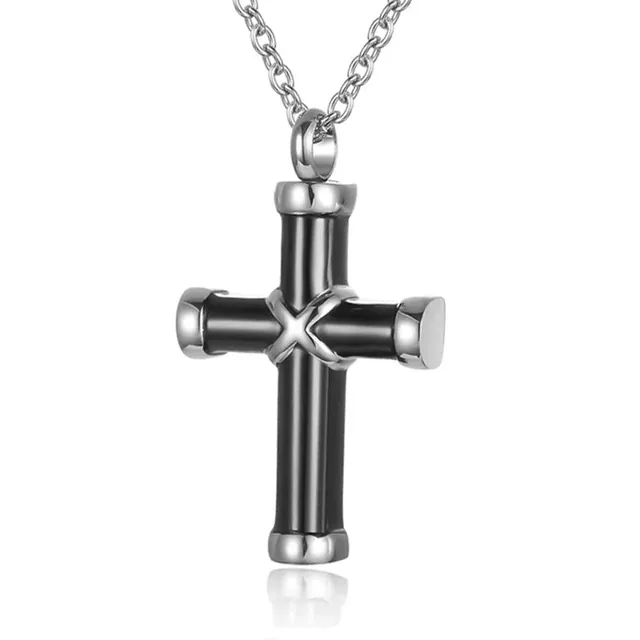 Ανδρικός σταυρός με αλυσίδα ατσάλι 316L ασημί με μαύρο BODE  03970