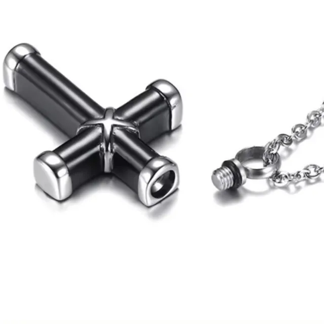 Ανδρικός σταυρός με αλυσίδα ατσάλι 316L ασημί με μαύρο BODE  03970