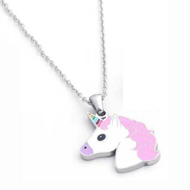 Children's Set necklace-earrings hypoallergenic steel unicorn 316L silver