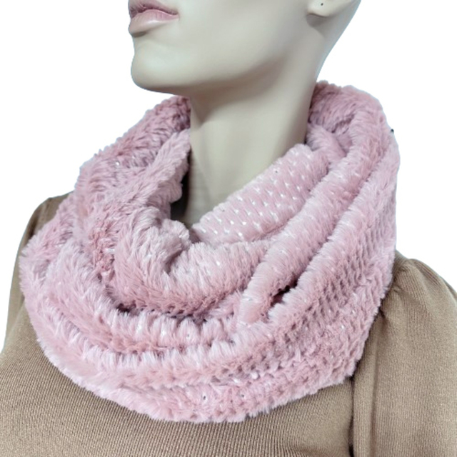 Γυναικείο γούνινο κασκόλ λαιμός Verde 06-0485 ροζ      