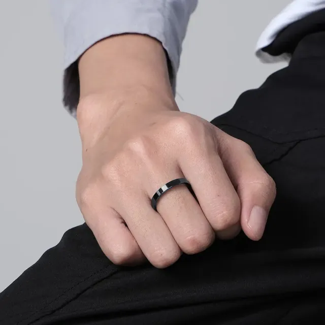Men's ring with black stone 316L black