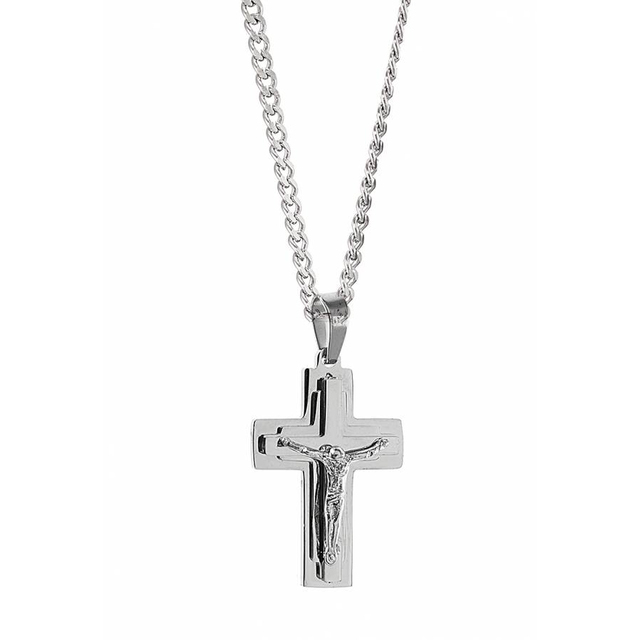 Ανδρικός σταυρός με αλυσίδα ατσάλι 316L ασημί Art 01174