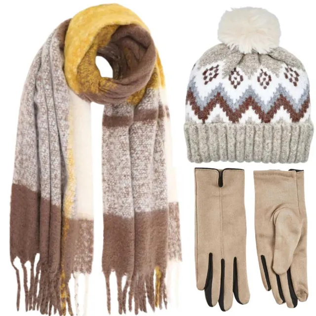 BODE Set Women's Hat and Scarf and gloves one size beige/brown