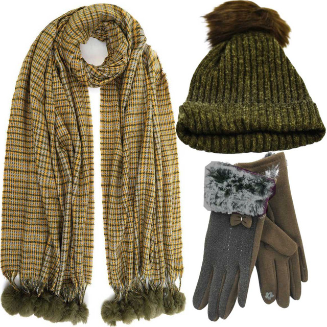 BODE Set Women's Hat and Scarf and gloves one size green