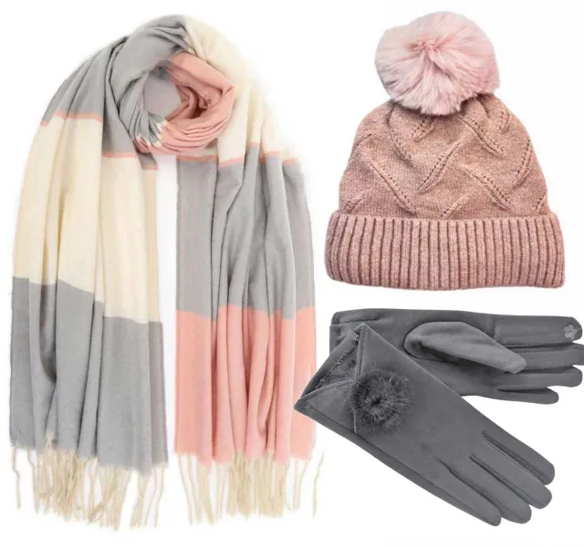 BODE Set Women's Hat and Scarf and gloves one size 12-0606 grey/pink