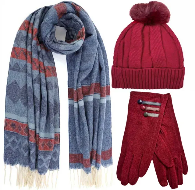 BODE Set Women's Hat and Scarf and gloves one size blue/bordeaux