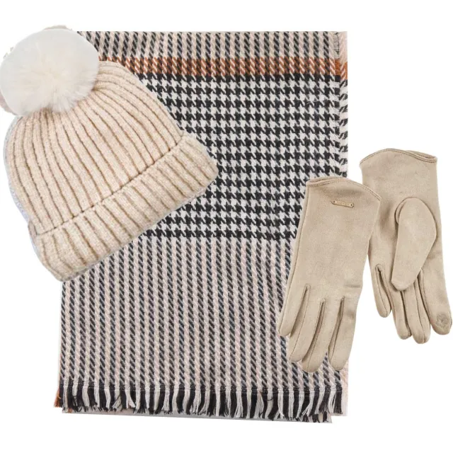 Verde Set Women's Hat and Scarf and gloves one size 12-0600 beige