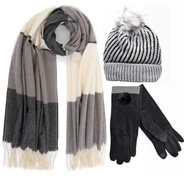 BODE Set Women's Hat and Scarf and gloves one size 12-0605 grey/beige