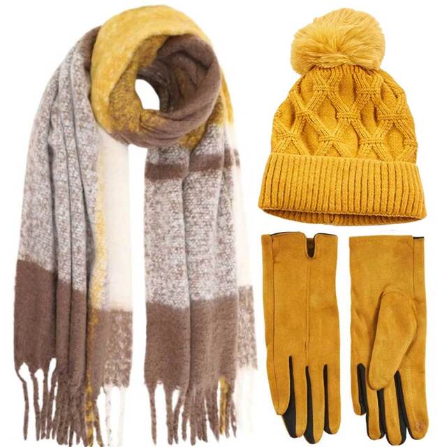 BODE Set Women's Hat and Scarf and gloves one size beige/brown