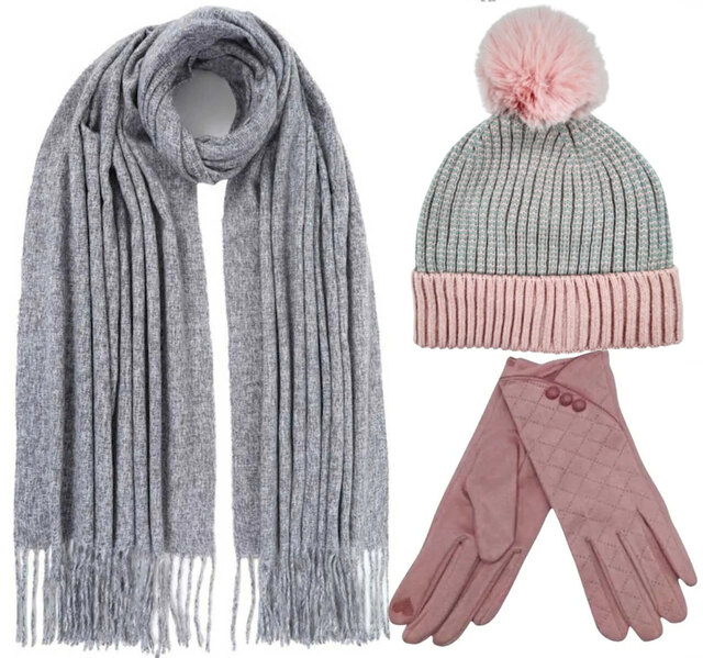 BODE Set Women's Hat and Scarf and gloves one size 12-0619 grey/pink