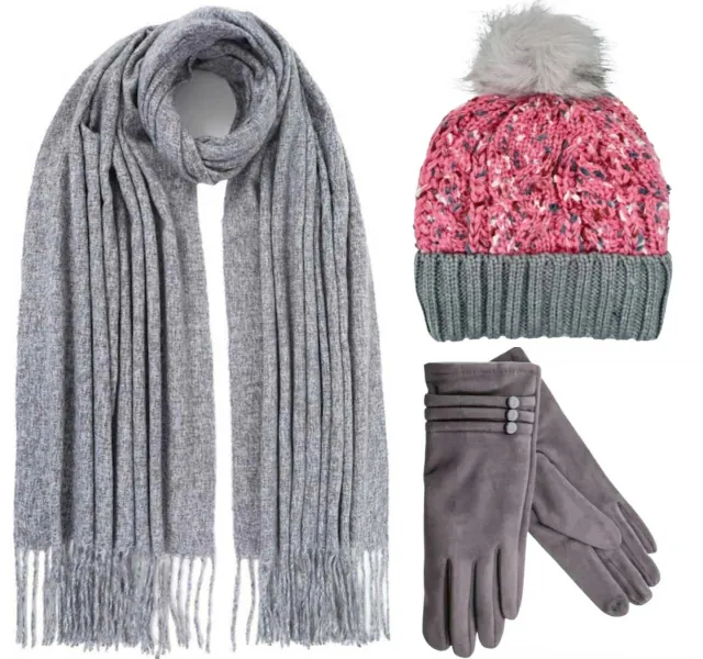 BODE Set Women's Hat and Scarf and gloves one size 12-0634 grey/pink
