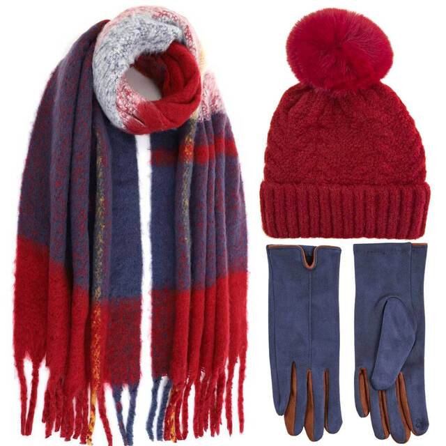 BODE Set Γυναικείος Σκούφος & Κασκόλ & γάντια one size 12-0641 μπλε/μπορντώ