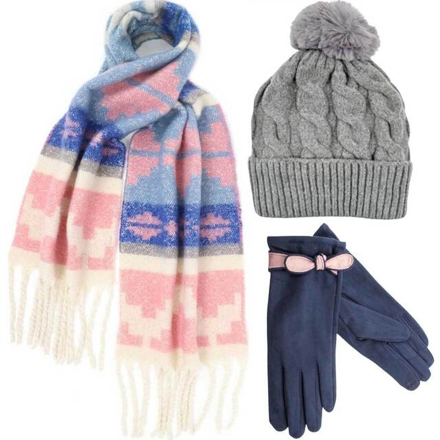 BODE Set Γυναικείος Σκούφος & Κασκόλ & γάντια one size 12-0656 ροζ/γκρι