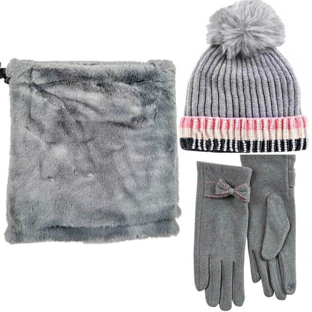 BODE SET Women's Hat and Scarf and gloves one size grey