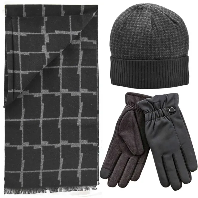 Verde Set Men's Hat & Scarf & Gloves one size black