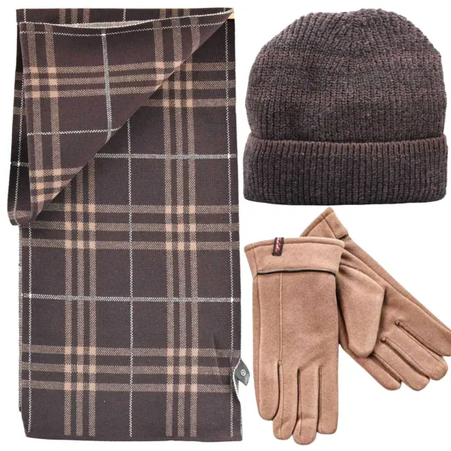 Verde Set Men's Hat & Scarf & Gloves one size brown