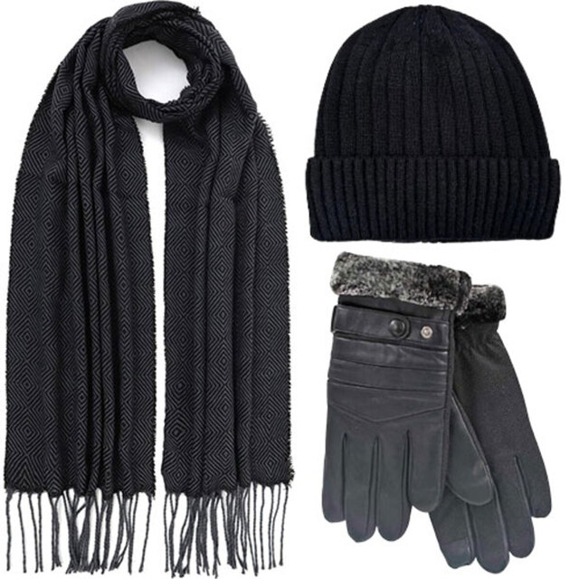 BODE Set Men's Hat & Scarf & Gloves one size black/grey
