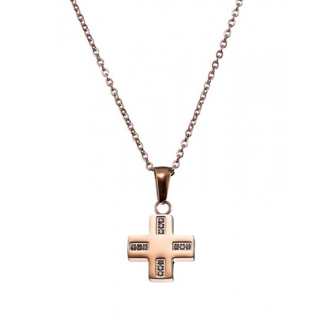Womens necklace cross steel 316 L rose-gold Art 01333