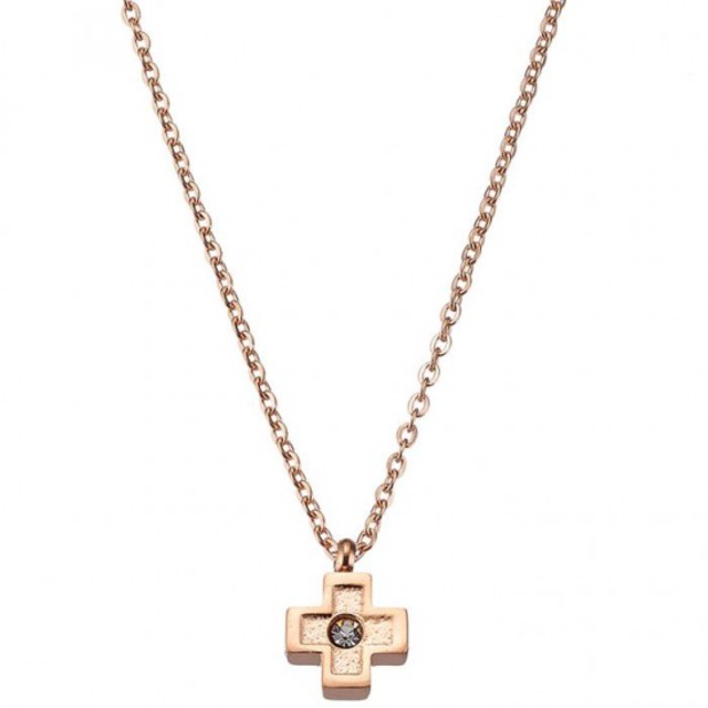  Womens necklace cross steel 316 L rose-gold