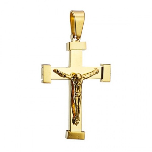 Men's steel cross with chain 316L gold