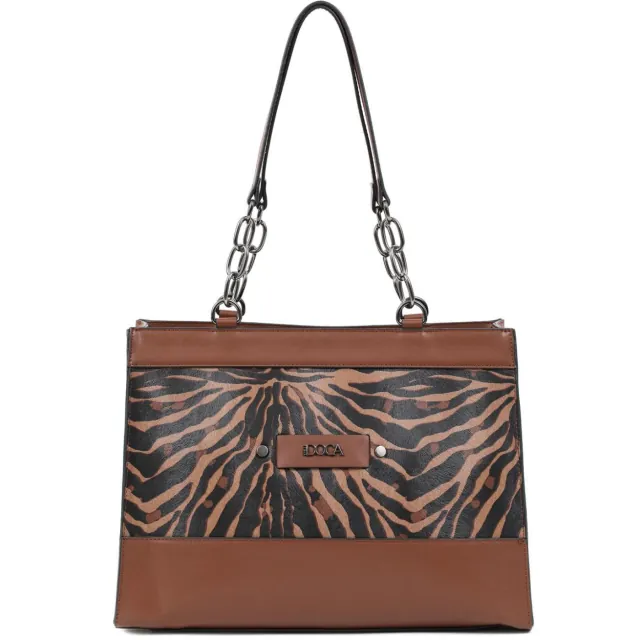Καθημερινή τσάντα Doca ώμου 22988 animal print καφέ