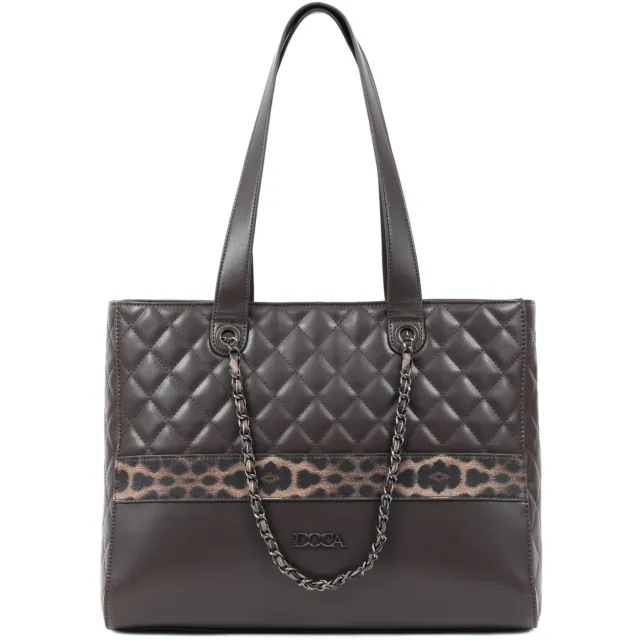 Καθημερινή τσάντα Doca ώμου 23004 animal print καφέ