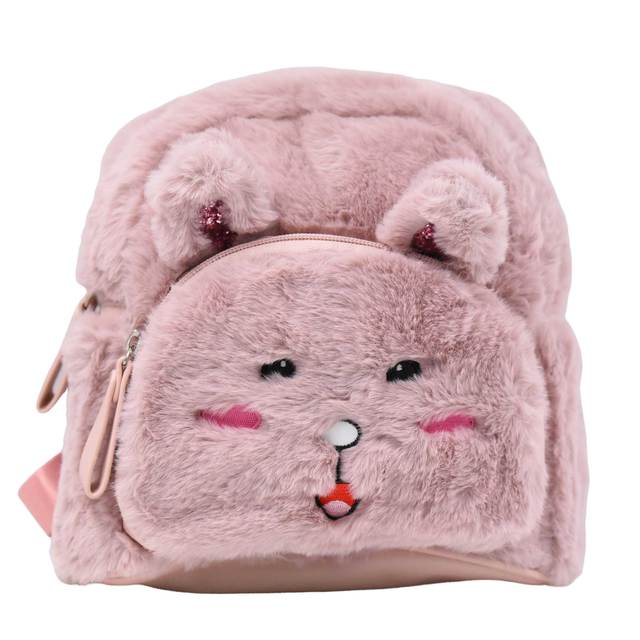 Τσάντα πλάτης παιδική γατούλα γούνινη bode 2565 ροζ      