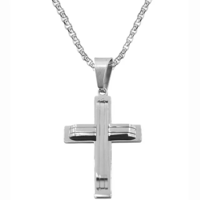 Men's steel cross with chain 316L silver