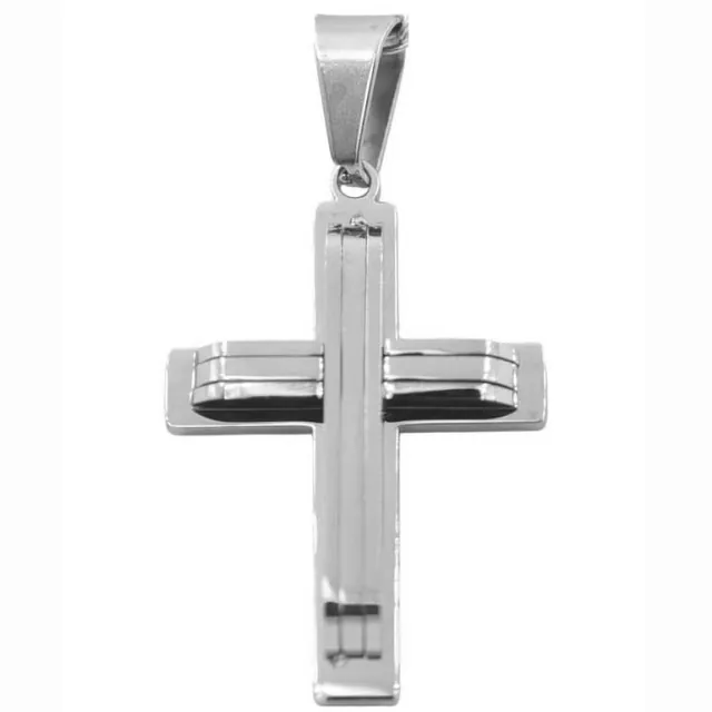 Men's steel cross with chain 316L silver