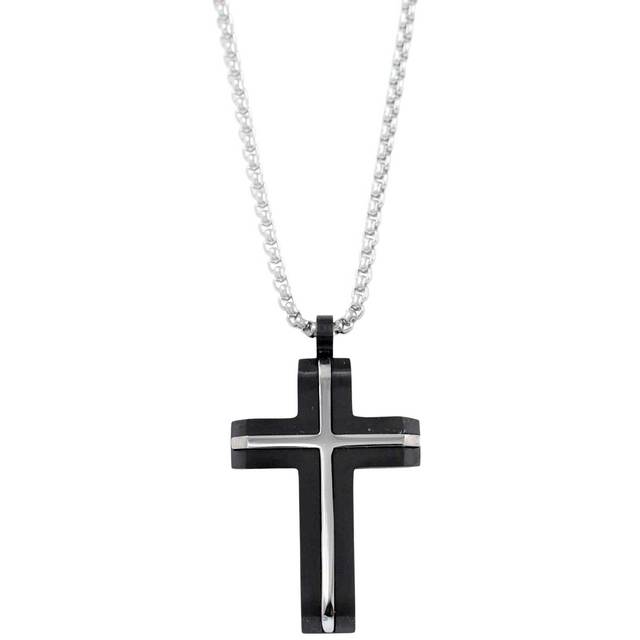 Ανδρικός σταυρός με αλυσίδα ατσάλι 316L ασημί/μαύρο