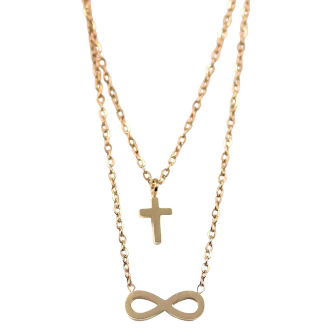 Women's double cross necklace - infinite steel 316L gold