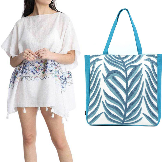 DOCA SET Beach bag - Kaftan short 13-0899 white/blue