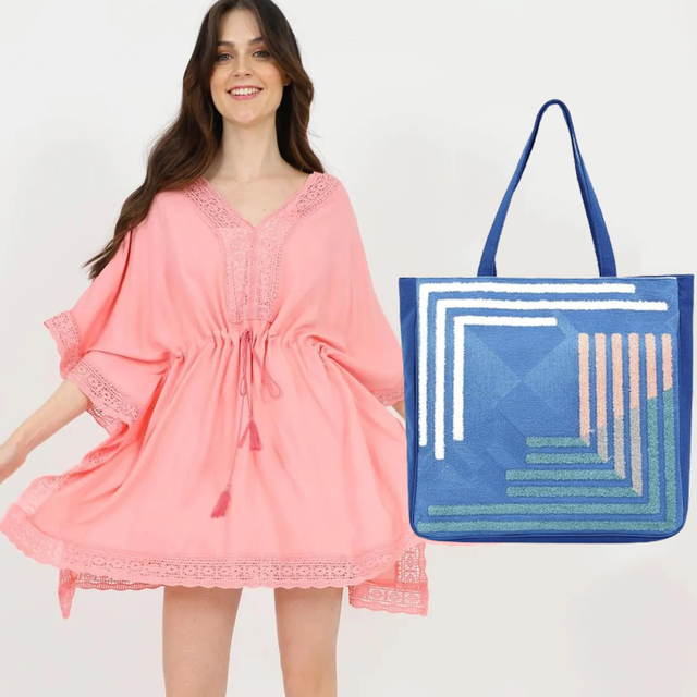 DOCA SET Beach bag - Kaftan short 13- 0900 pink/blue